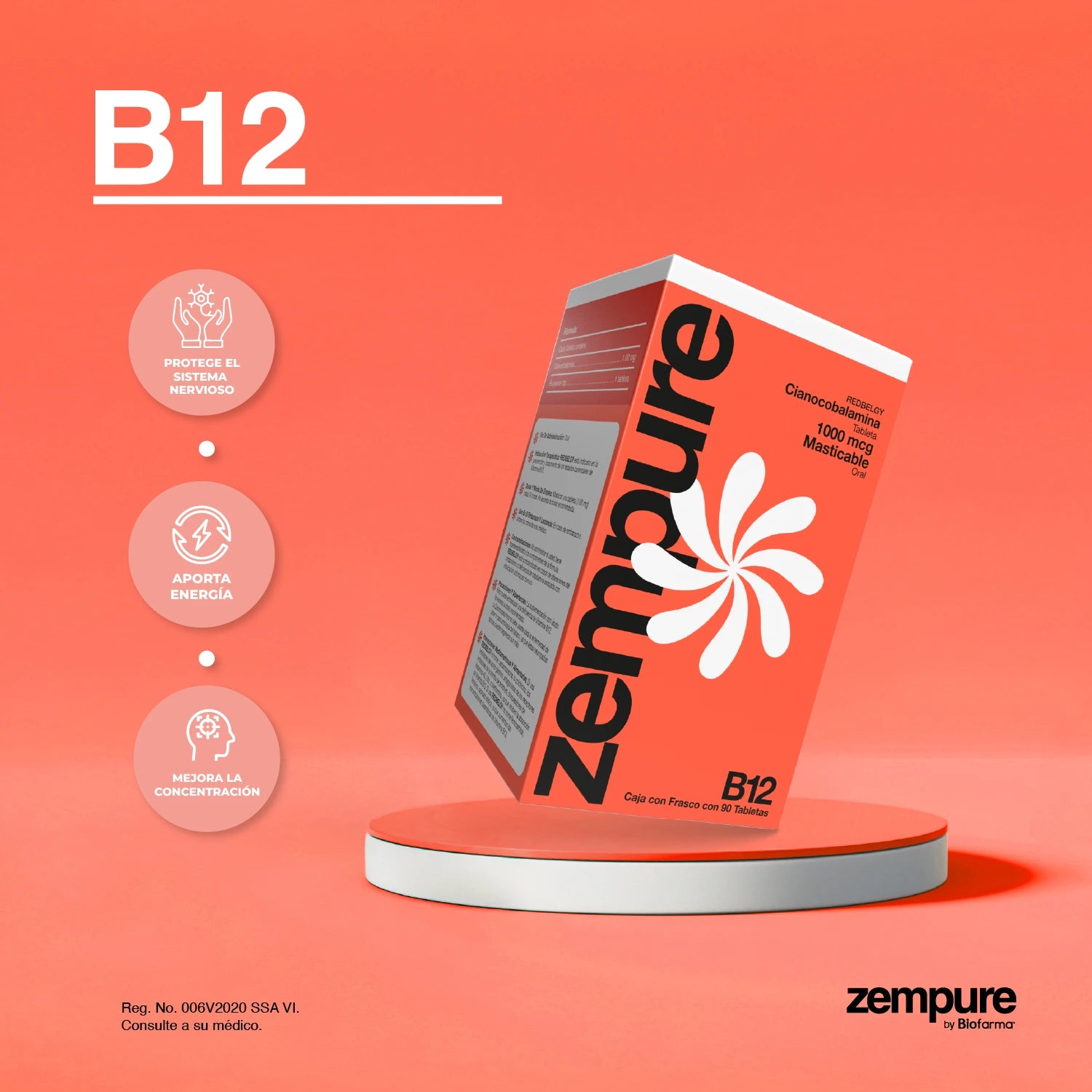 Vitamina B12 - Tabletas masticables 1000mcg - Zempure